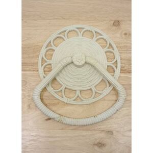 Vintage homeco interiors, wall hanging towel rack , plastic ,white faux wicker